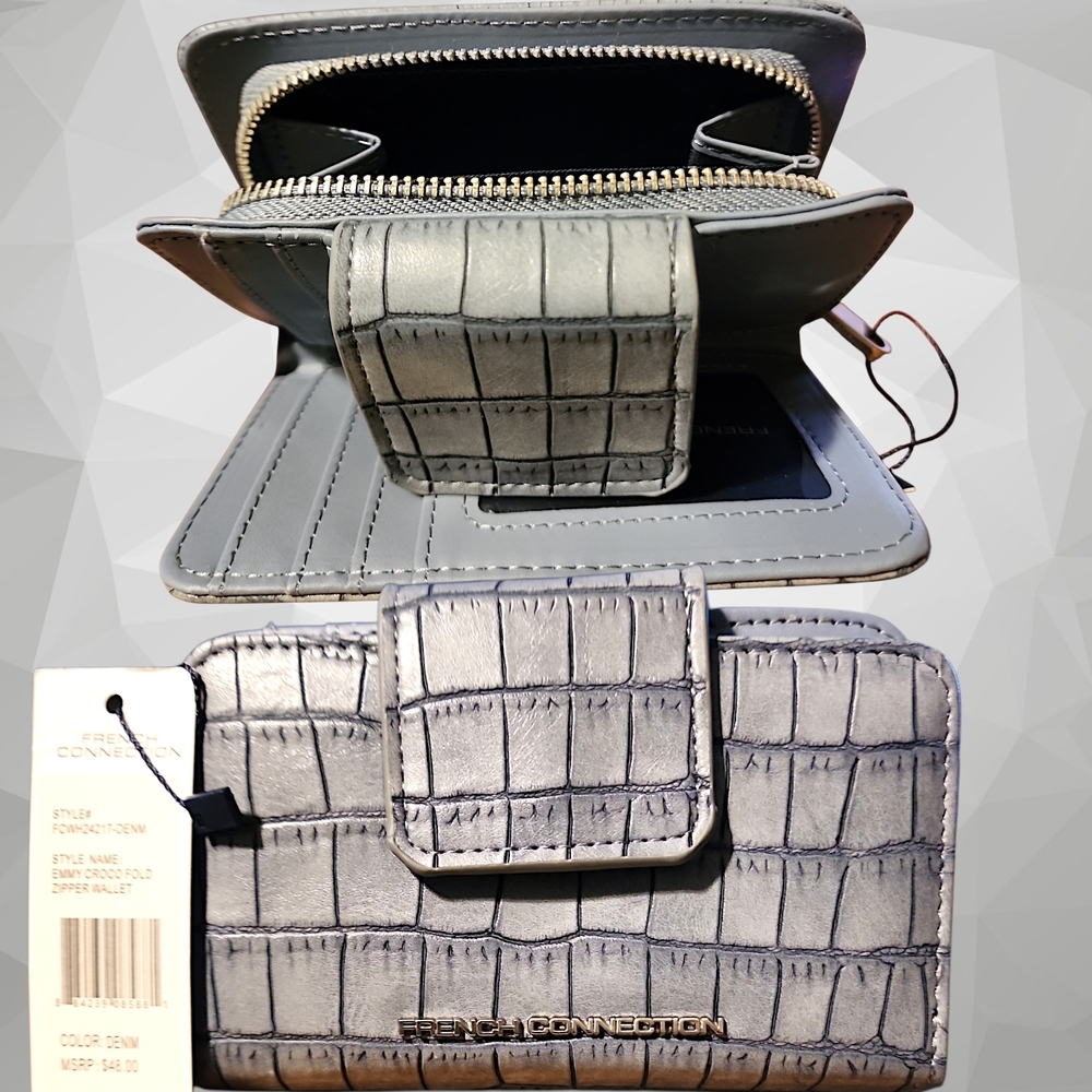 French Connection Croc-Embossed Wallet in Gray